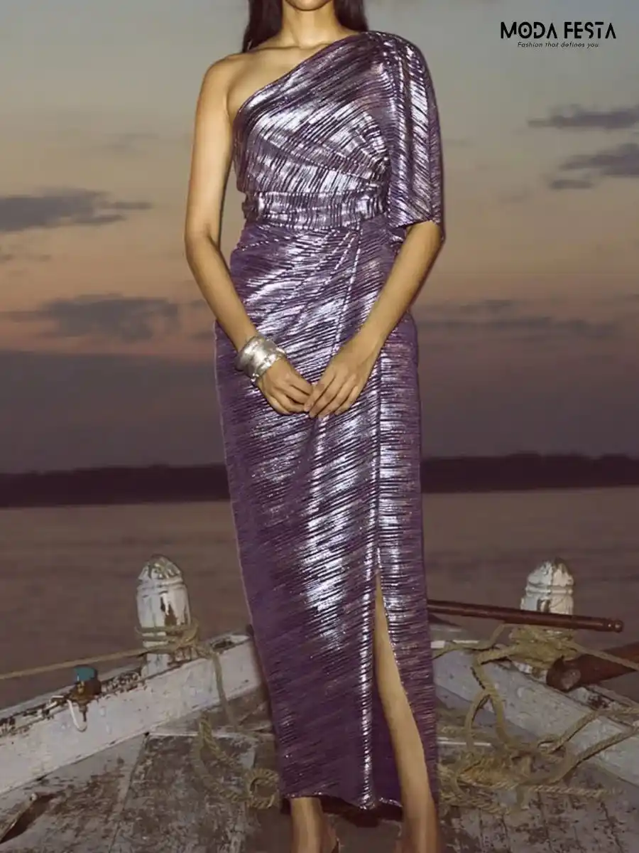 Foil Pleated Dress